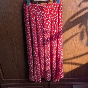 Sezane Tabata Floral Red Silk Skirt